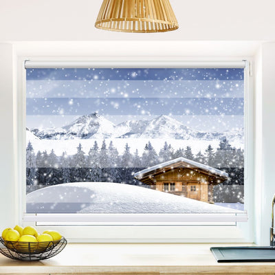 Klemm Doppelrollo Schneehuette Winter - ohne Bohren - Klemmfix - bis 150 cm Breite - Duo Rollo Fotodruck - La-Melle