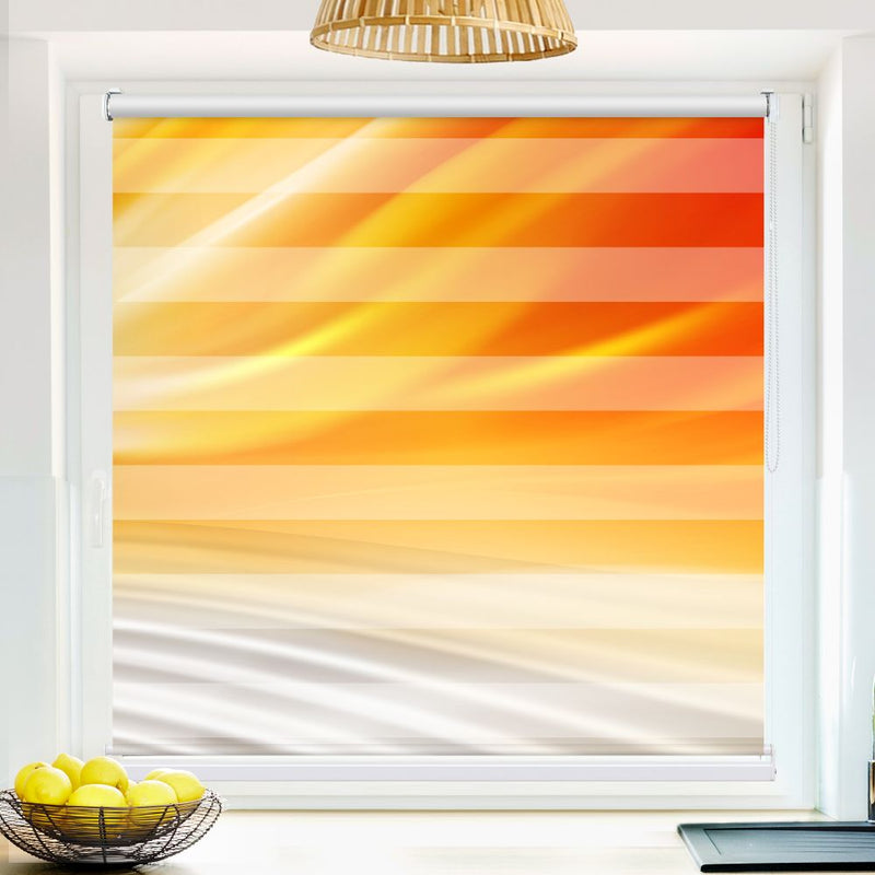 Klemm Doppelrollo "Wellen Orange Grau" - ohne Bohren - Klemmfix - bis 150 cm Breite - Duo Rollo Fotodruck - La-Melle