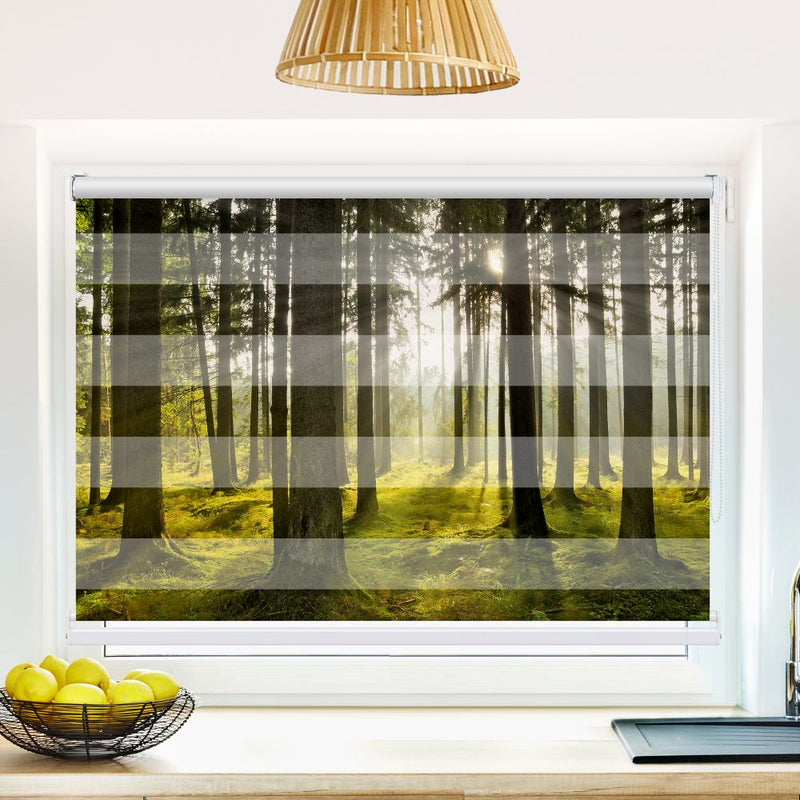 Klemm Doppelrollo "Sonnenstrahlen Im Wald" - ohne Bohren - Klemmfix - bis 150 cm Breite - Duo Rollo Fotodruck - La-Melle