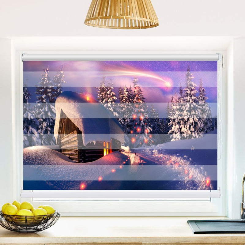 Klemm Doppelrollo "Schneehuette Winterlandschaft" - ohne Bohren - Klemmfix - bis 150 cm Breite - Duo Rollo Fotodruck - La-Melle