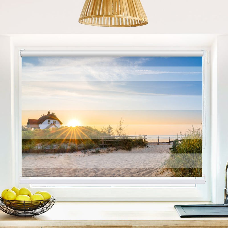 Klemm Doppelrollo "Heiligenhafen Meer Sonnenaufgang" - ohne Bohren - Klemmfix - bis 150 cm Breite - Duo Rollo Fotodruck - La-Melle