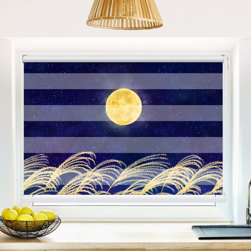 Klemm Doppelrollo "Pampas Gras Vollmond" - ohne Bohren - Klemmfix - bis 150 cm Breite - Duo Rollo Fotodruck - La-Melle