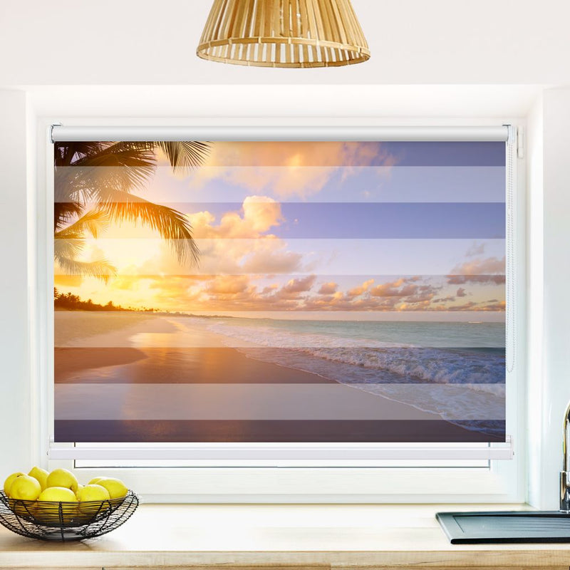 Klemm Doppelrollo "Sonnenuntergang Meer" - ohne Bohren - Klemmfix - bis 150 cm Breite - Duo Rollo Fotodruck - La-Melle