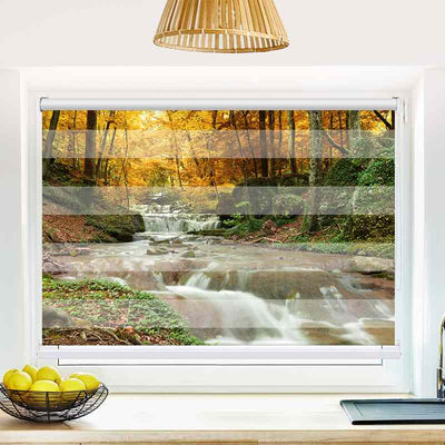 Klemmfix Doppelrollo Herbstwald mit Fluss | Klemm Doppelrollo
