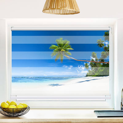 Klemmfix Doppelrollo Traumstrand mit Palmen | Klemm Doppelrollo