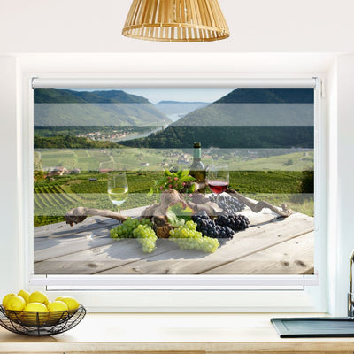 Klemm Doppelrollo Trauben Wein Natur - ohne Bohren - Klemmfix - bis 150 cm Breite - Duo Rollo Fotodruck - La-Melle