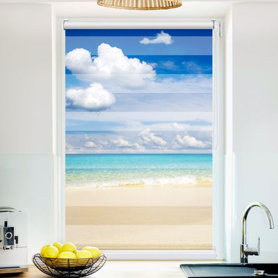 Klemm Doppelrollo Meer Himmel Strand - ohne Bohren - Klemmfix - bis 150 cm Breite - Duo Rollo Fotodruck - La-Melle