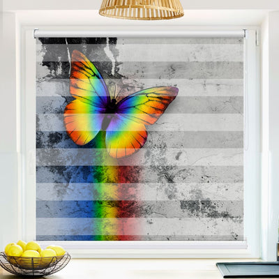 Klemm Doppelrollo Schmetterling Bunt Beton - ohne Bohren - Klemmfix - bis 150 cm Breite - Duo Rollo Fotodruck - La-Melle
