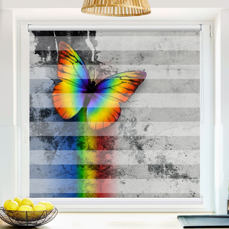 Klemm Doppelrollo "Schmetterling Bunt Beton" - ohne Bohren - Klemmfix - bis 150 cm Breite - Duo Rollo Fotodruck - La-Melle