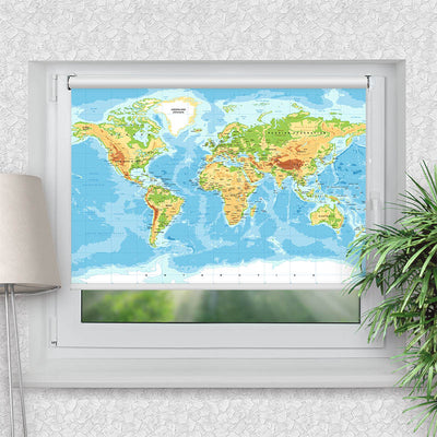 Rollo Motiv Weltkarte - ohne bohren - Klemmrollo bis 150 cm Breite - Klemmfix mit Fotodruck - blickdicht - La-Melle