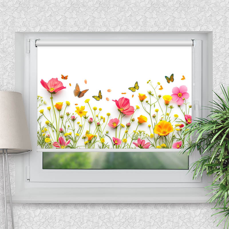 Klemmfix Rollo Blumen im Fruehling mit Schmetterlingen