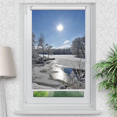 Rollo Motiv Schneelandschaft - ohne bohren - Klemmrollo bis 150 cm Breite - Klemmfix mit Fotodruck - blickdicht - La-Melle