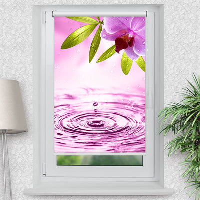 Rollo Motiv Pinke Orchidee mit Wassertropfen - ohne bohren - Klemmrollo bis 150 cm Breite - Klemmfix mit Fotodruck - blickdicht - La-Melle