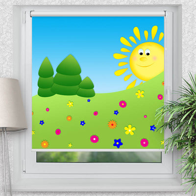 Rollo Motiv Sonne und Wiese - ohne bohren - Klemmrollo bis 150 cm Breite - Klemmfix mit Fotodruck - blickdicht - La-Melle