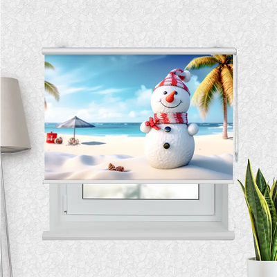 Klemmfix Rollo Schneemann Am Strand | Motiv-Klemmrollo