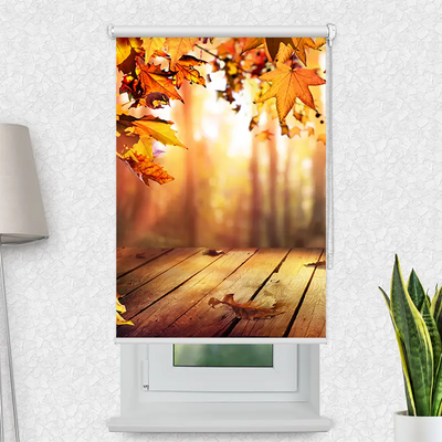 Klemmfix Rollo Holzsteg Herbstlaub | Motiv-Klemmrollo