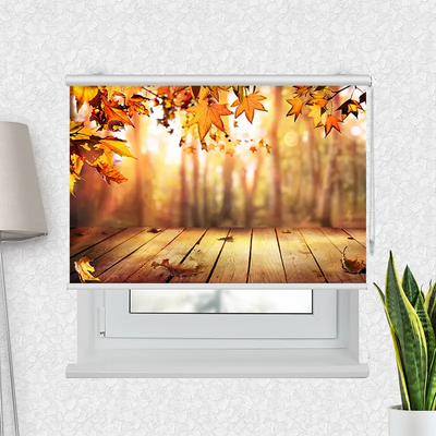 Klemmfix Rollo Holzsteg Herbstlaub | Motiv-Klemmrollo