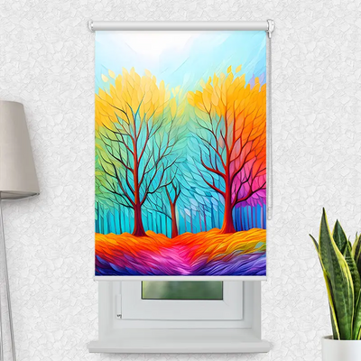 Klemmfix Rollo Herbstwald Kunst | Motiv-Klemmrollo