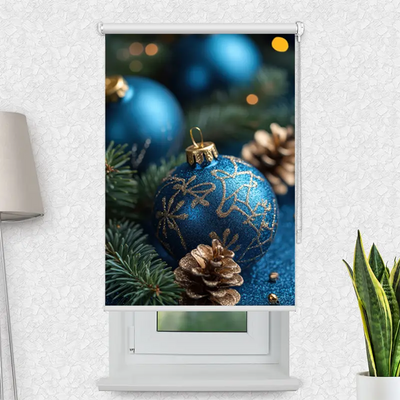 Klemmfix Rollo Blaue Weihnachtskugeln | Motiv-Klemmrollo