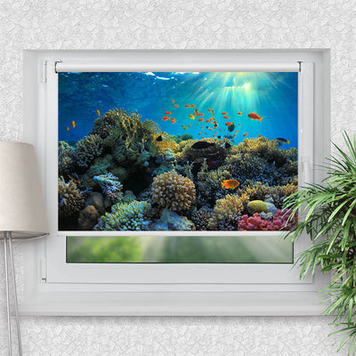 Rollo Motiv Fische im Ozean - ohne bohren - Klemmrollo bis 150 cm Breite - Klemmfix mit Fotodruck - blickdicht - La-Melle