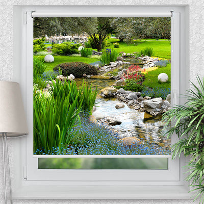 Rollo Motiv Wunderschoener Garten - ohne bohren - Klemmrollo bis 150 cm Breite - Klemmfix mit Fotodruck - blickdicht - La-Melle