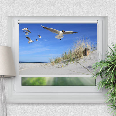 Rollo Motiv Moewen am Strand - ohne bohren - Klemmrollo bis 150 cm Breite - Klemmfix mit Fotodruck - blickdicht - La-Melle