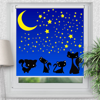 Rollo Motiv Katzen unter dem Sternenhimmel - ohne bohren - Klemmrollo bis 150 cm Breite - Klemmfix mit Fotodruck - blickdicht - La-Melle