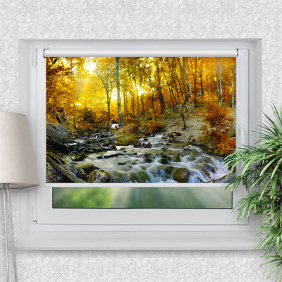 Rollo Motiv Herbstwald Fluss - ohne bohren - Klemmrollo bis 150 cm Breite - Klemmfix mit Fotodruck - blickdicht - La-Melle
