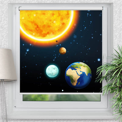 Rollo Motiv Sonne und Planeten - ohne bohren - Klemmrollo bis 150 cm Breite - Klemmfix mit Fotodruck - blickdicht - La-Melle
