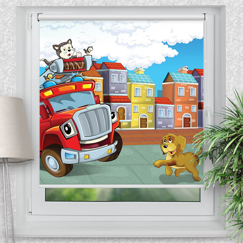 Rollo Motiv "Feuerwehr" - ohne bohren - Klemmrollo bis 150 cm Breite - Klemmfix mit Fotodruck - blickdicht - La-Melle