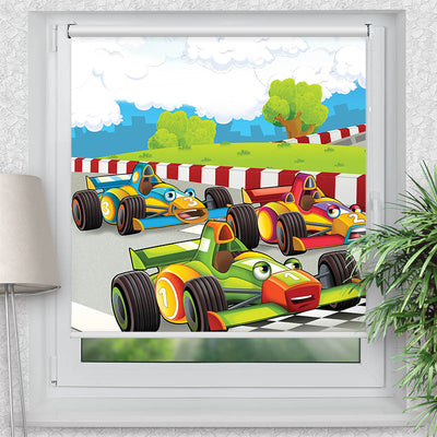 Rollo Motiv Autorennen - ohne bohren - Klemmrollo bis 150 cm Breite - Klemmfix mit Fotodruck - blickdicht - La-Melle