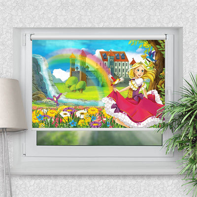 Rollo Motiv Prinzessin Regenbogen Schloss - ohne bohren - Klemmrollo bis 150 cm Breite - Klemmfix mit Fotodruck - blickdicht - La-Melle
