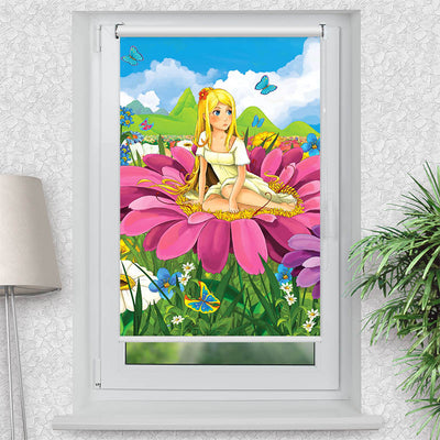 Klemmfix Rollo Mädchen auf Einer Blume | Motiv-Klemmrollo