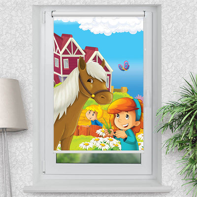 Rollo Motiv Maedchen mit Pferd - ohne bohren - Klemmrollo bis 150 cm Breite - Klemmfix mit Fotodruck - blickdicht - La-Melle