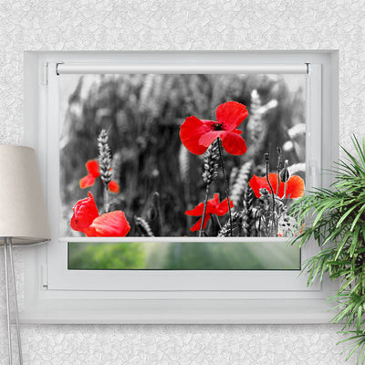 Rollo Motiv Mohnblumen - ohne bohren - Klemmrollo bis 150 cm Breite - Klemmfix mit Fotodruck - blickdicht - La-Melle
