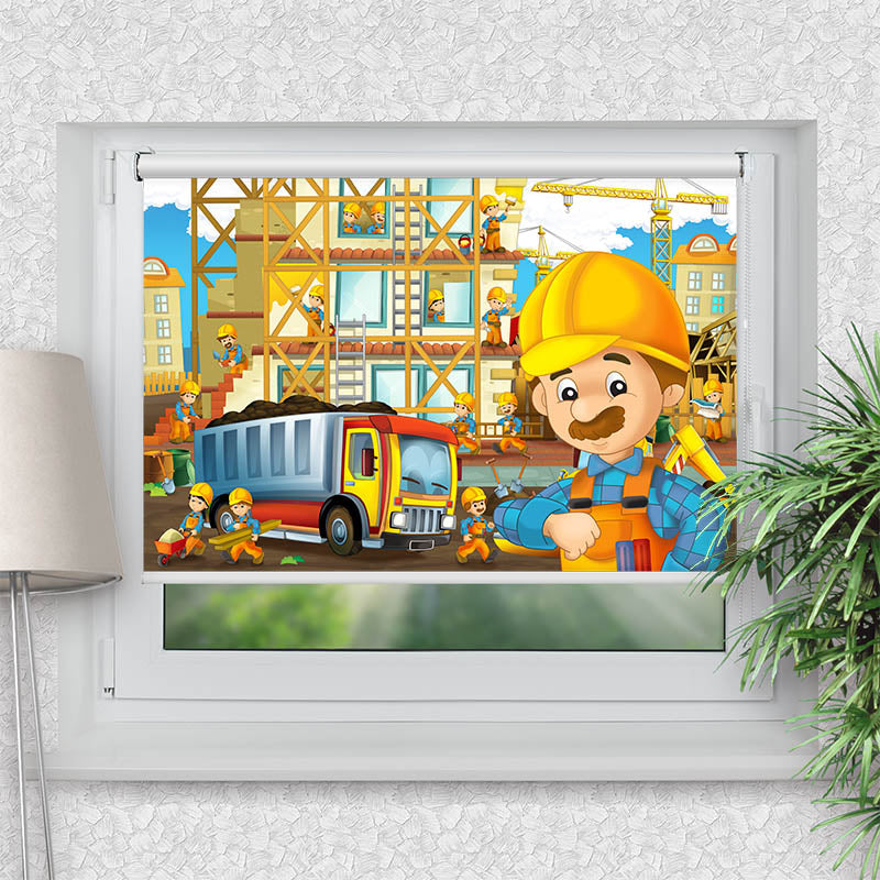 Rollo Motiv "Baustelle" - ohne bohren - Klemmrollo bis 150 cm Breite - Klemmfix mit Fotodruck - blickdicht - La-Melle