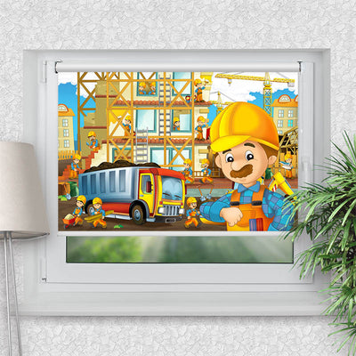 Rollo Motiv Baustelle - ohne bohren - Klemmrollo bis 150 cm Breite - Klemmfix mit Fotodruck - blickdicht - La-Melle