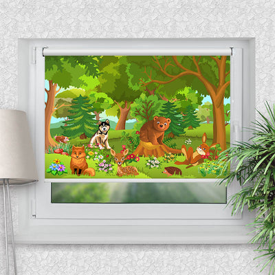 Rollo Motiv Wilde Tiere im Wald - ohne bohren - Klemmrollo bis 150 cm Breite - Klemmfix mit Fotodruck - blickdicht - La-Melle