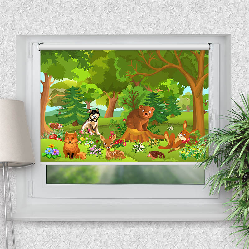 Rollo Motiv "Wilde Tiere im Wald" - ohne bohren - Klemmrollo bis 150 cm Breite - Klemmfix mit Fotodruck - blickdicht - La-Melle