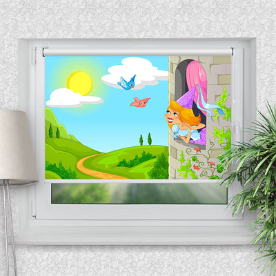 Rollo Motiv Prinzessin im Turm - ohne bohren - Klemmrollo bis 150 cm Breite - Klemmfix mit Fotodruck - blickdicht - La-Melle