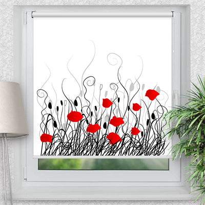 Rollo Motiv Mohnblumen Grafik - ohne bohren - Klemmrollo bis 150 cm Breite - Klemmfix mit Fotodruck - blickdicht - La-Melle