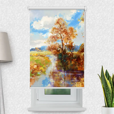 Klemmfix Rollo Herbstlandschaft Aquarell | Motiv-Klemmrollo