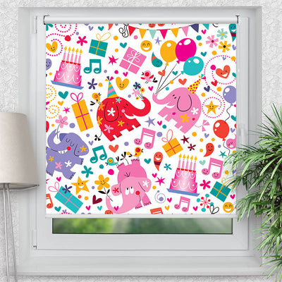 Rollo Motiv Elefanten Kindergeburtstag - ohne bohren - Klemmrollo bis 150 cm Breite - Klemmfix mit Fotodruck - blickdicht - La-Melle