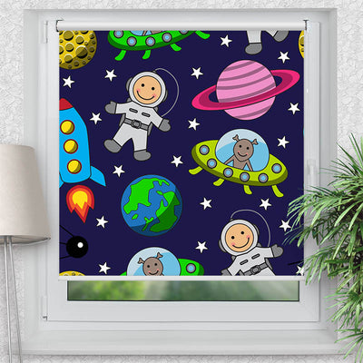 Rollo Motiv Astronauten im Weltraum - ohne bohren - Klemmrollo bis 150 cm Breite - Klemmfix mit Fotodruck - blickdicht - La-Melle