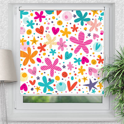 Rollo Motiv Herzen und Sterne - ohne bohren - Klemmrollo bis 150 cm Breite - Klemmfix mit Fotodruck - blickdicht - La-Melle