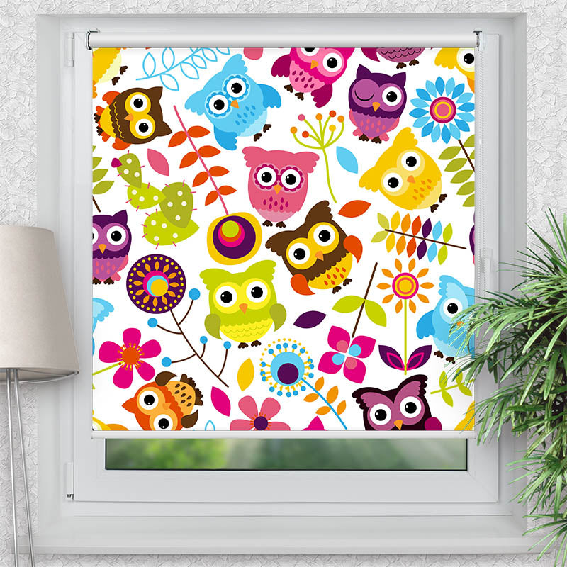 Rollo Motiv "Eulen Grafik" - ohne bohren - Klemmrollo bis 150 cm Breite - Klemmfix mit Fotodruck - blickdicht - La-Melle