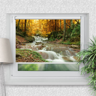 Rollo Motiv Herbstwald mit Fluss - ohne bohren - Klemmrollo bis 150 cm Breite - Klemmfix mit Fotodruck - blickdicht - La-Melle