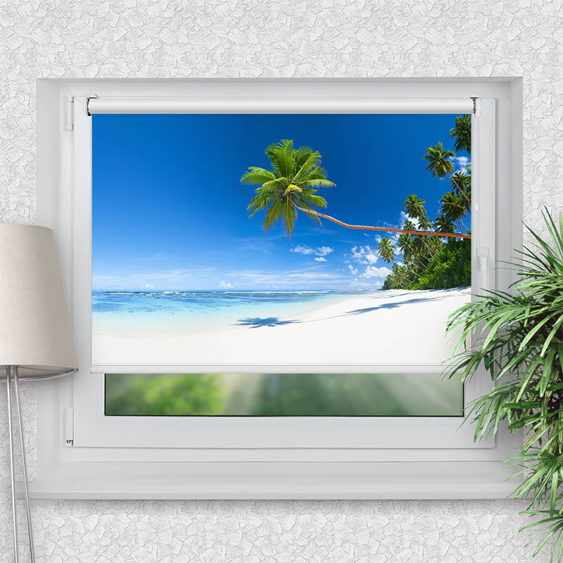 Rollo Motiv "Traumstrand mit Palmen" - ohne bohren - Klemmrollo bis 150 cm Breite - Klemmfix mit Fotodruck - blickdicht - La-Melle
