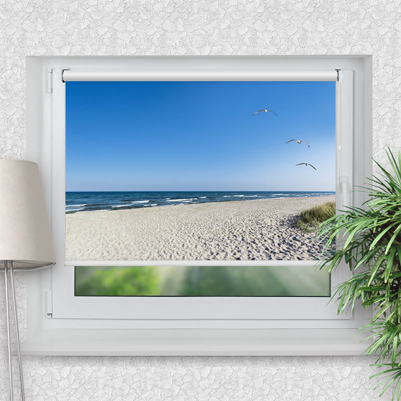 Rollo Motiv "Strand mit Moewen" - ohne bohren - Klemmrollo bis 150 cm Breite - Klemmfix mit Fotodruck - blickdicht - La-Melle