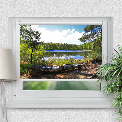 Rollo Motiv Waldsee Panorama - ohne bohren - Klemmrollo bis 150 cm Breite - Klemmfix mit Fotodruck - blickdicht - La-Melle